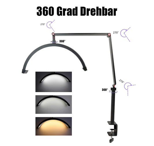 20W LED Tischlampe im Halbmond-Design – Dimmbare Arbeitsleuchte für Nagelstudio, Kosmetik & Tattoo