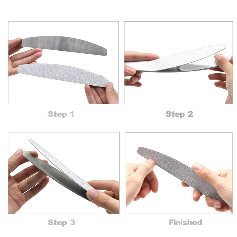 100er Set Ersatzfeilen Halbmond – 80/100/180/240 Grit mit Metallgriff | Nagelfeilen Aufsätze für Maniküre
