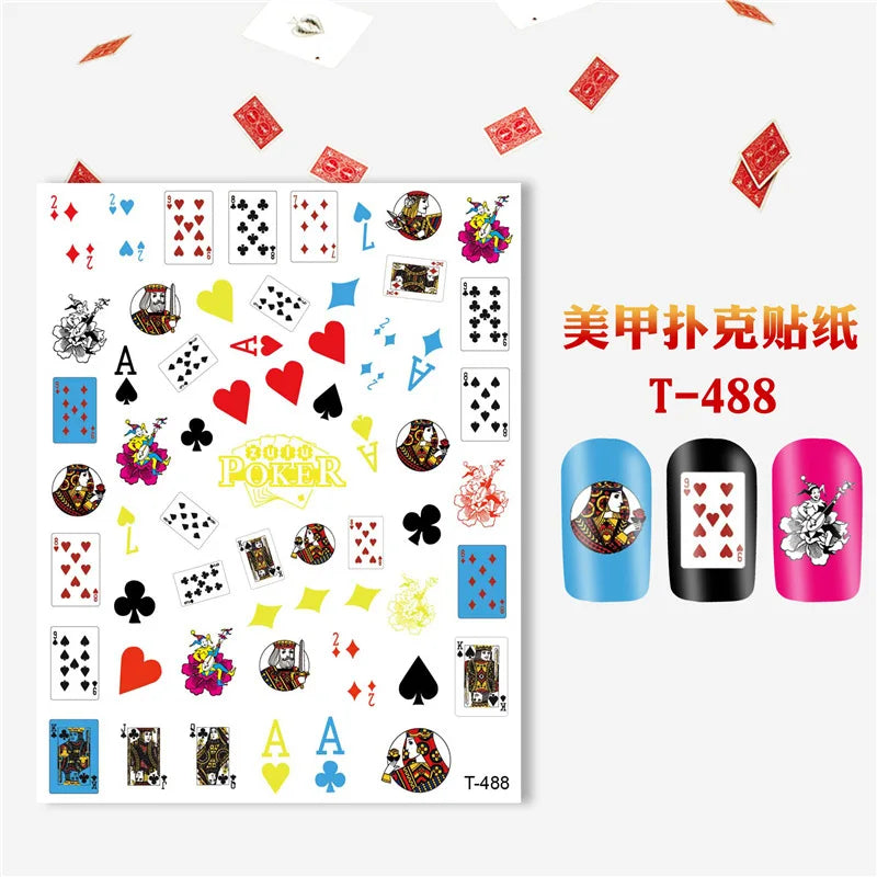 Pokerkarten Nail Sticker – 3D Nagelaufkleber mit Spielkarten & Symbolen