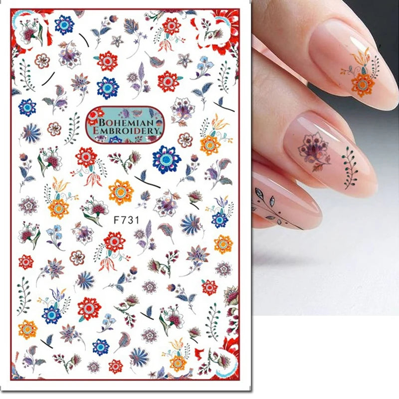 3D Nail Sticker – Tropische Blätter & Linien Design Schwarz & Weiß