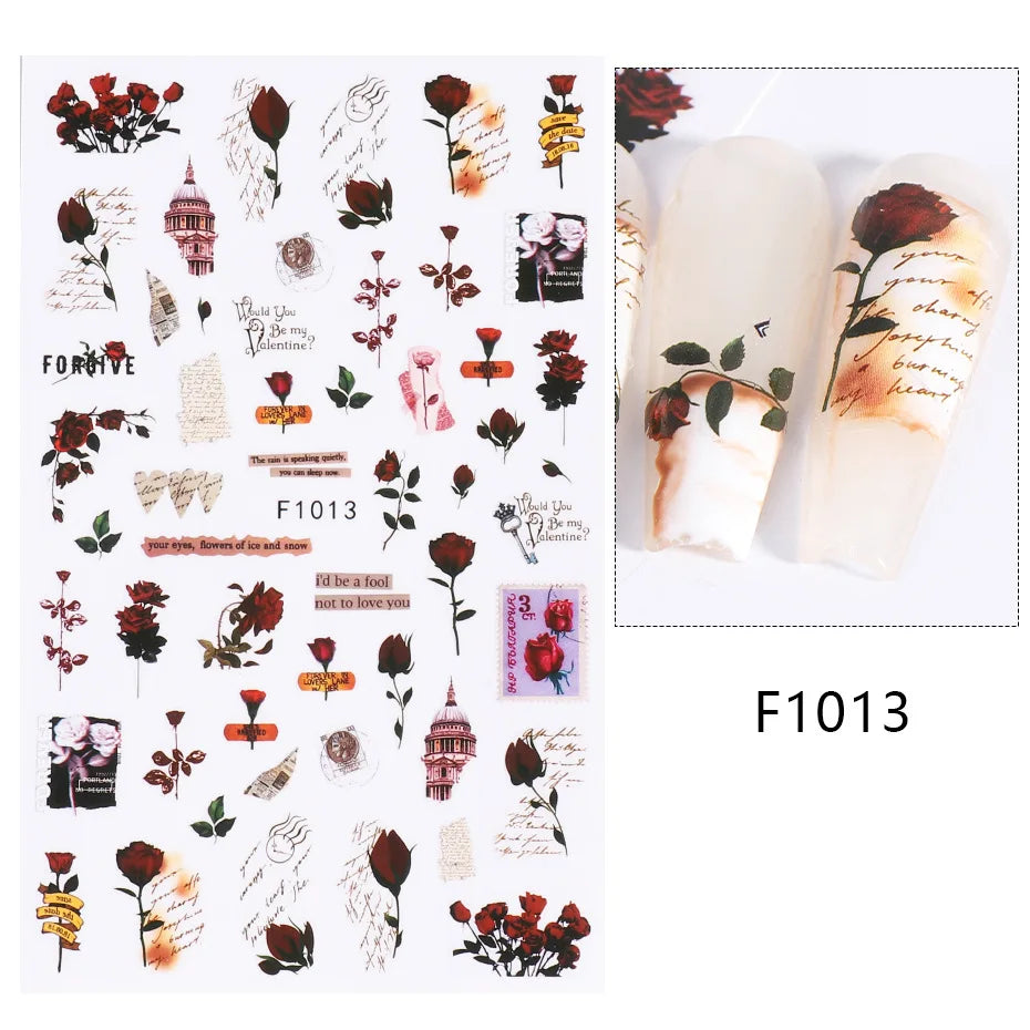 1PCS New 3D Devil's Eye Snake Nail Stickers Nail Art Decoration Black White Flowers Leaves Sticker Nail Art Decals Nail Parts