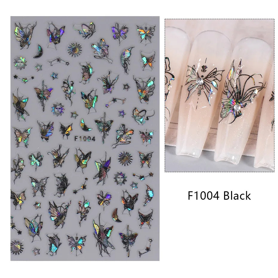 1PCS New 3D Devil's Eye Snake Nail Stickers Nail Art Decoration Black White Flowers Leaves Sticker Nail Art Decals Nail Parts