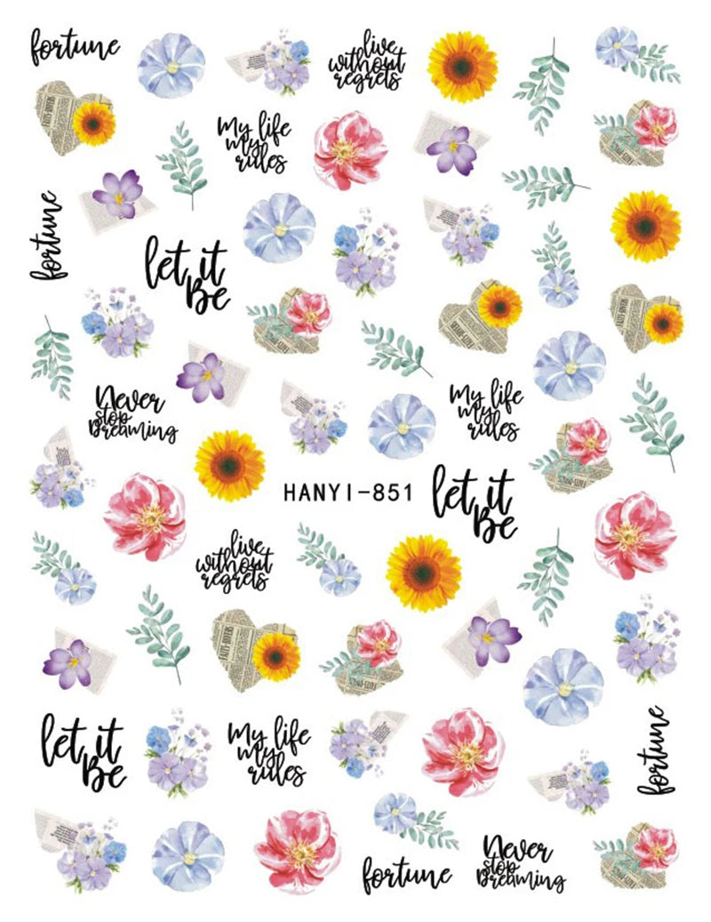 3d Nail Art Stickers Purple Lavenders Bunch Flowers Girls Rabbits Butterflys Decals For Nails Tips Decorations Manicures