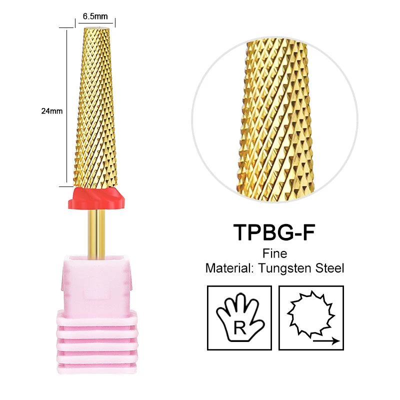 Tapered Barrel Fräserbit – Hartmetall (Tungsten), für Gelentfernung & Polieren (4XC, Gold)
