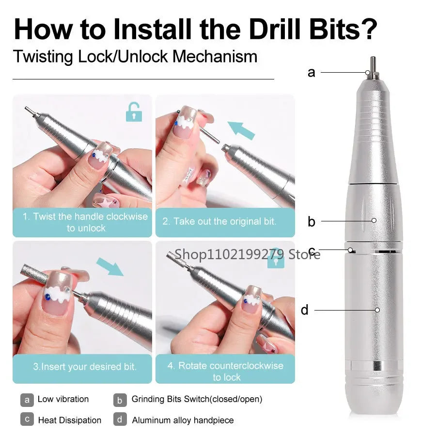 NEW Professional 45000RPM Electric Portable Nail Drill Machine Rechargeable Low Noise Nail Sander File for Manicure Salon Tool