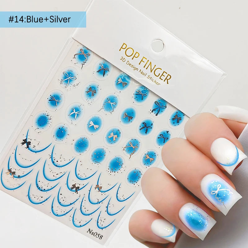 3D Schleifen Nagelsticker – Elegante Gold- & Farbbögen für French & Sommerdesigns
