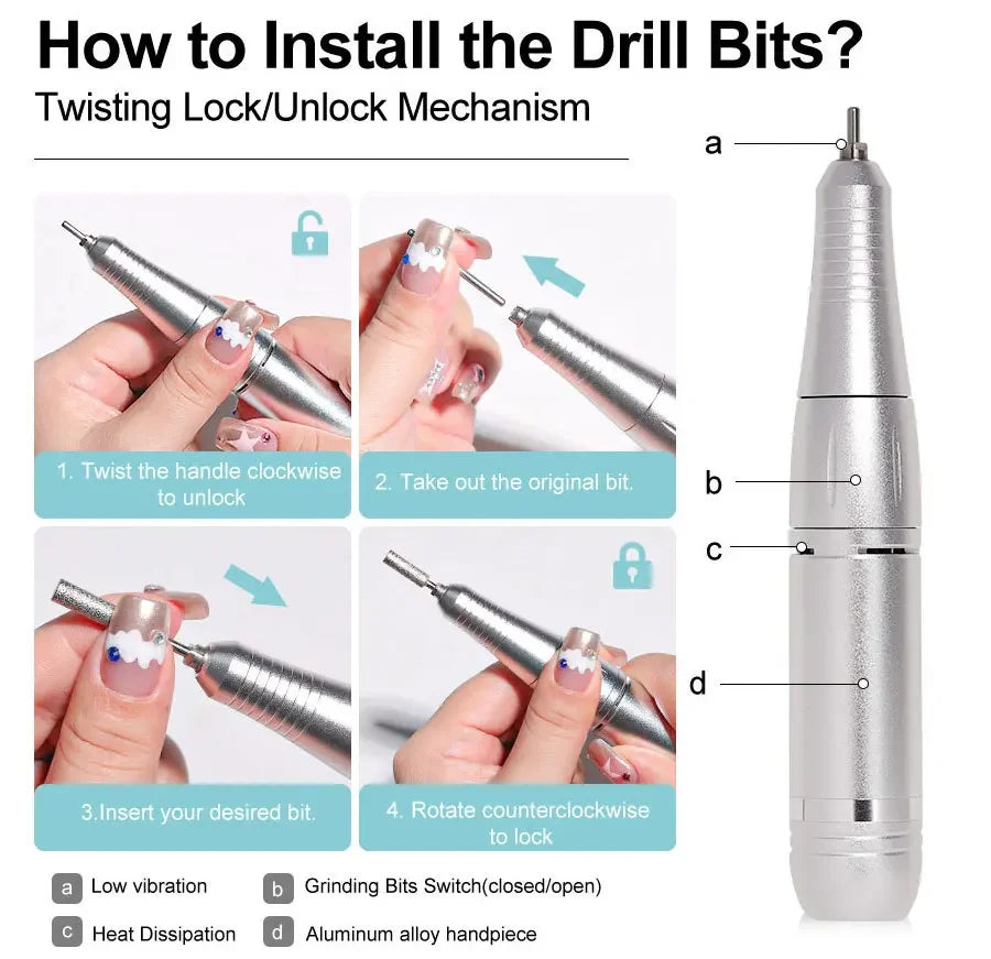 NEW Professional 45000RPM Electric Portable Nail Drill Machine Rechargeable Low Noise Nail Sander File for Manicure Salon Tool
