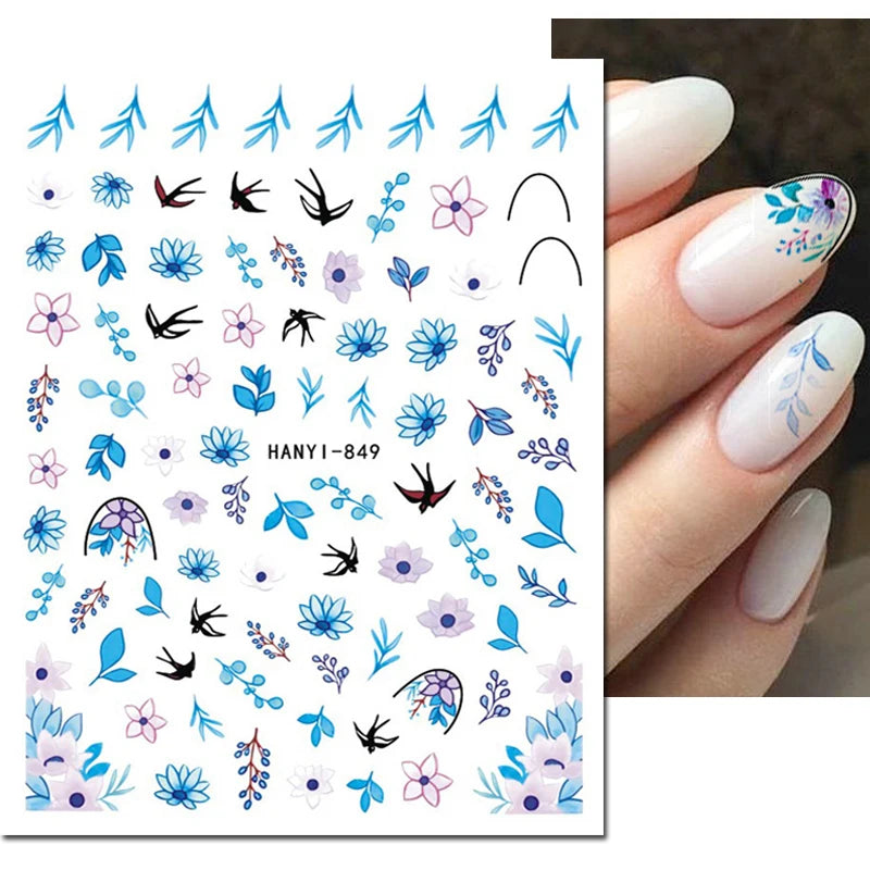 3D Nagelsticker Weißer Pflaumenblüten mit Goldperlen & Schmetterlingen 2.