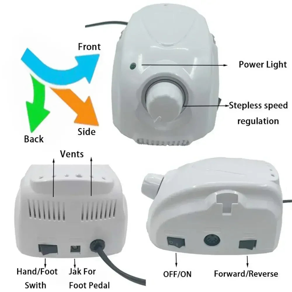 Strong 210 – Professionelle elektrische Nagelfräse 65W, 35000 U/Min, H200 Handstück, Steuerbox 30V