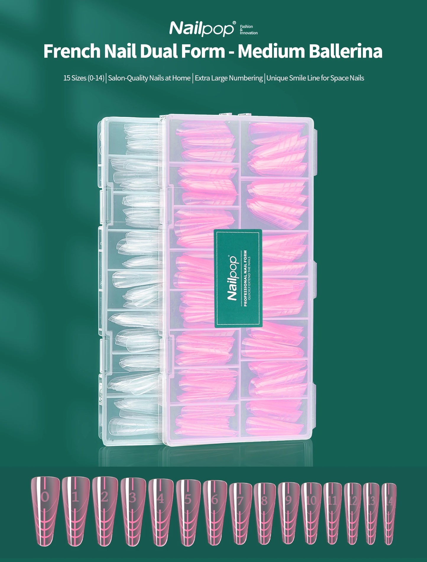 Dual Form Ballerina – 150 Stück | Wiederverwendbare French Tips mit Skala für Polygel & Acryl