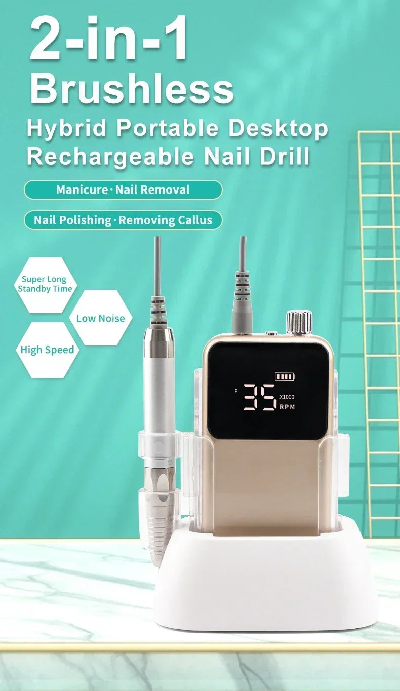 Kabellose Nagelfräse 85 W – 35.000 U/min Profi Brushless Nail Drill für Studio & Zuhause
