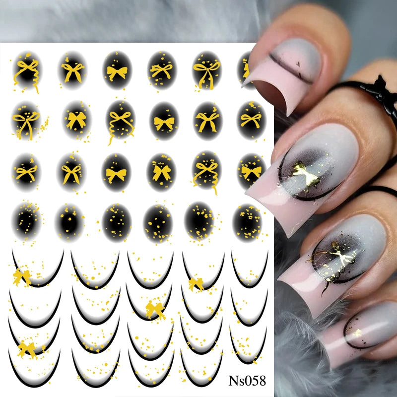 3D Schleifen Nagelsticker – Elegante Gold- & Farbbögen für French & Sommerdesigns