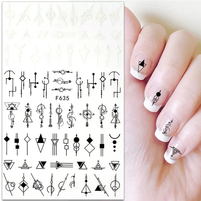 1PCS New 3D Devil's Eye Snake Nail Stickers Nail Art Decoration Black White Flowers Leaves Sticker Nail Art Decals Nail Parts
