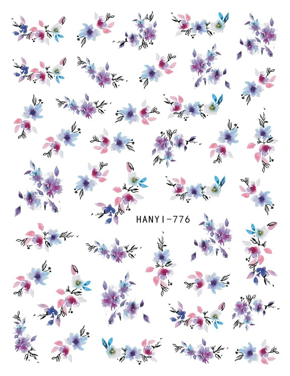 3d Nail Art Stickers Purple Lavenders Bunch Flowers Girls Rabbits Butterflys Decals For Nails Tips Decorations Manicures