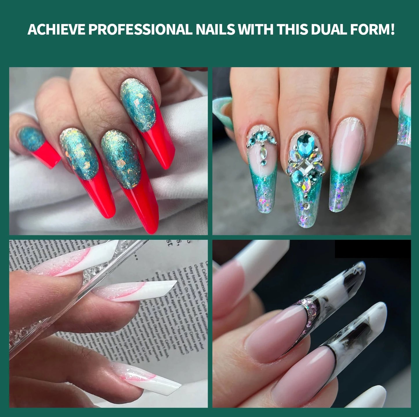 Dual Form Ballerina – 150 Stück | Wiederverwendbare French Tips mit Skala für Polygel & Acryl