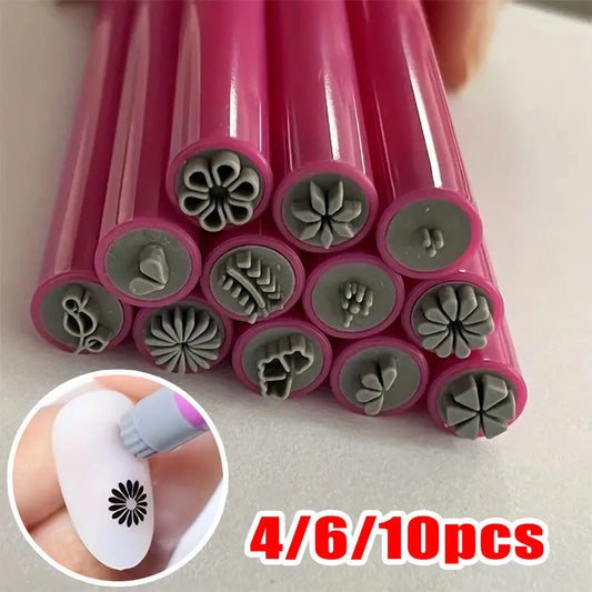 4/6/10er-Set Nailart-Stempelstifte – Blumen- & Schmetterlingsmotive für kreative Designs