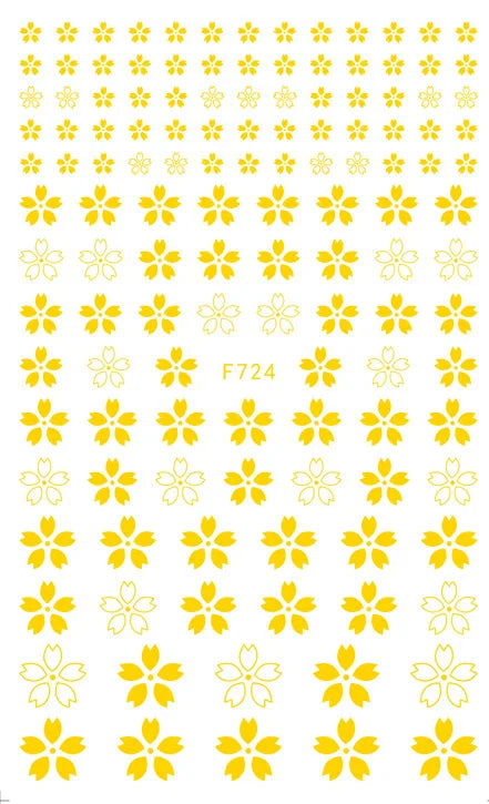 3D Nagelsticker Weißer Pflaumenblüten mit Goldperlen & Schmetterlingen