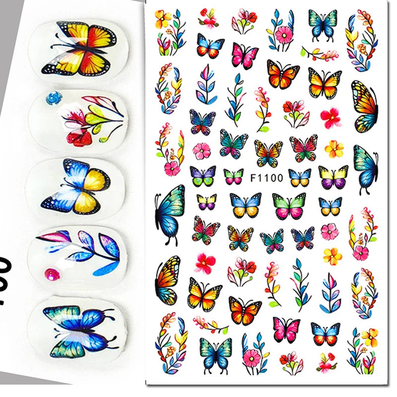 3d Nail Art Stickers Purple Lavenders Bunch Flowers Girls Rabbits Butterflys Decals For Nails Tips Decorations Manicures