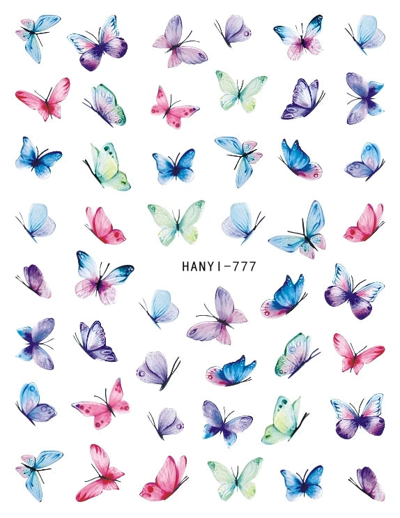 3D Nagelsticker Weißer Pflaumenblüten mit Goldperlen & Schmetterlingen