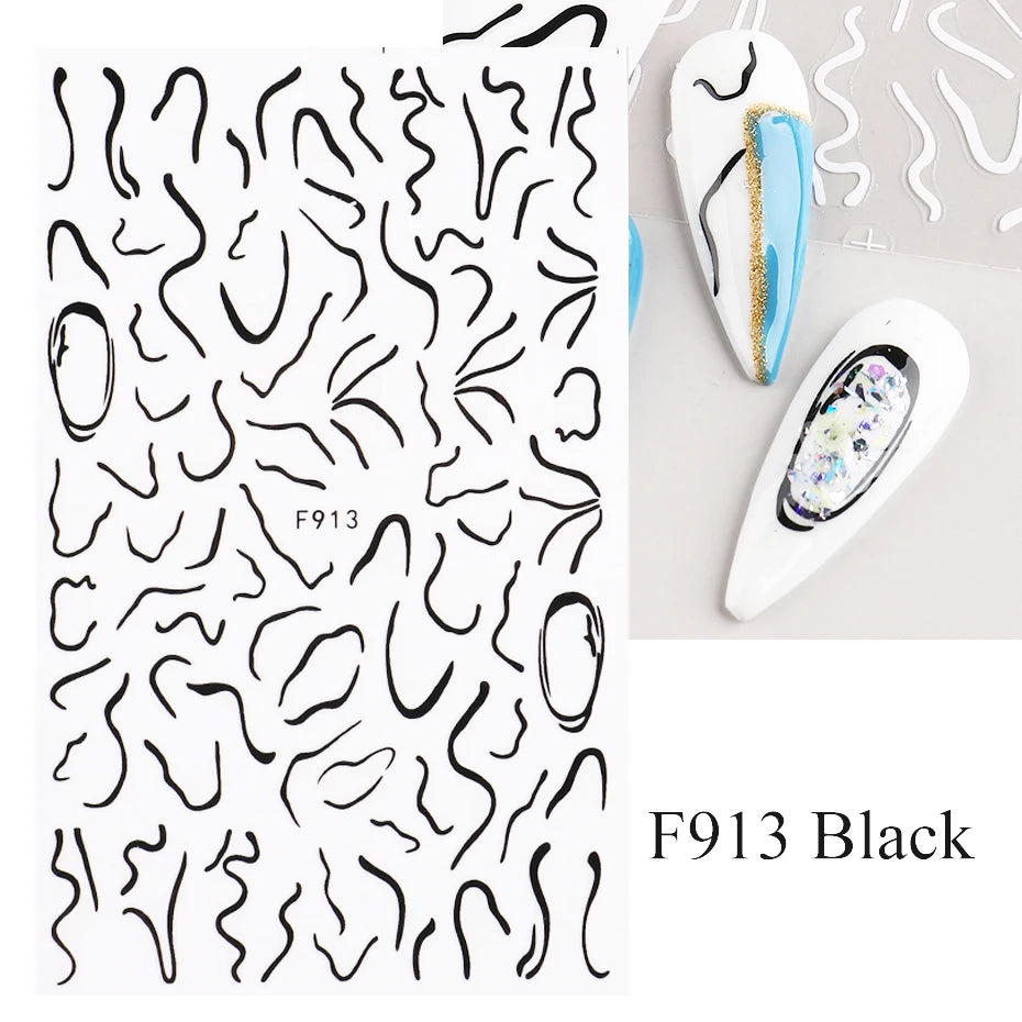 1PCS New 3D Devil's Eye Snake Nail Stickers Nail Art Decoration Black White Flowers Leaves Sticker Nail Art Decals Nail Parts