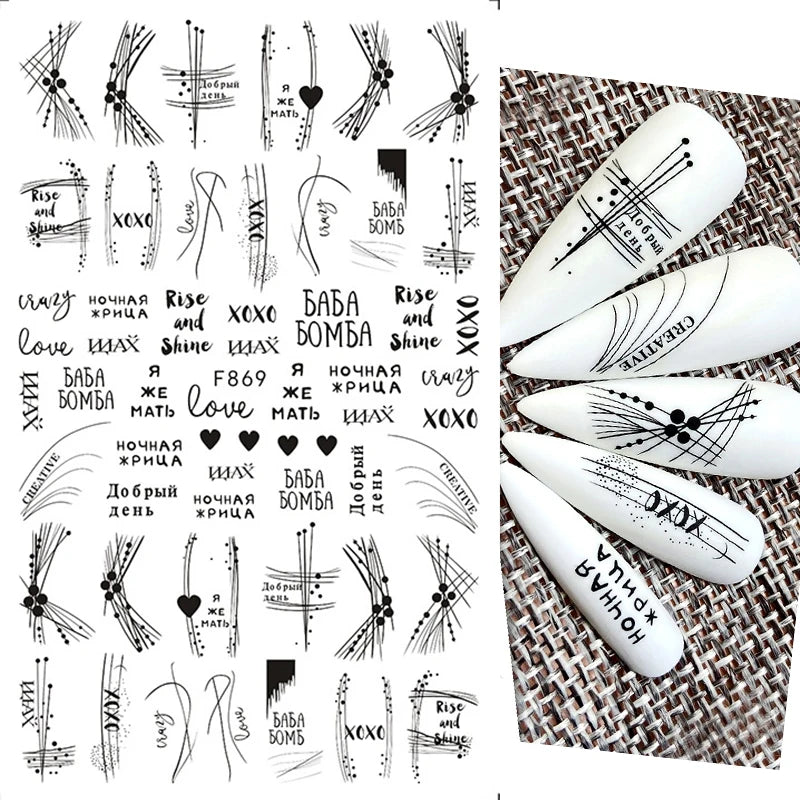 1PCS New 3D Devil's Eye Snake Nail Stickers Nail Art Decoration Black White Flowers Leaves Sticker Nail Art Decals Nail Parts