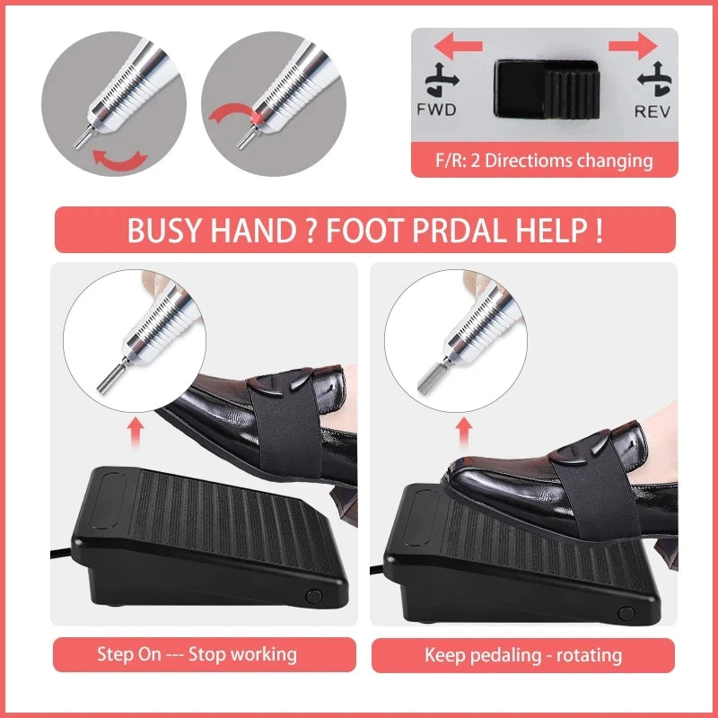 Elektrische Nagelfräse 35000 U/min – Profi-Maniküregerät mit Bits & Fußpedal (Schwarz)