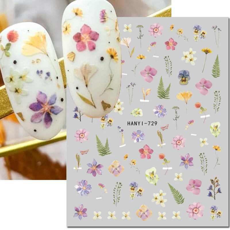 3D Nagelsticker Weißer Pflaumenblüten mit Goldperlen & Schmetterlingen 2.