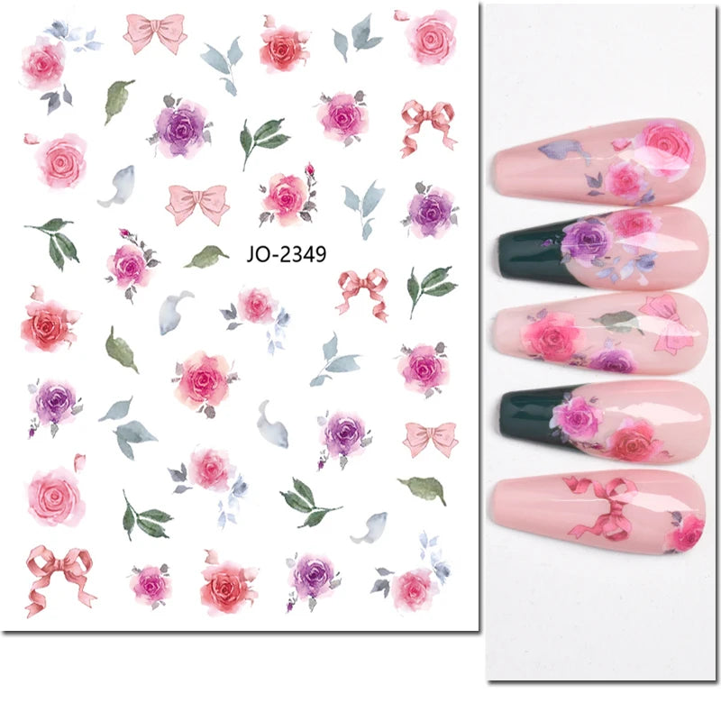 3D Nagelsticker Weißer Pflaumenblüten mit Goldperlen & Schmetterlingen 2.