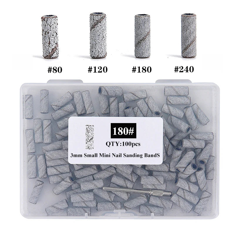 100 Stück Mini Schleifhülsen 3mm mit Mandrel Set – Für Nagelhaut, Hornhaut & Maniküre