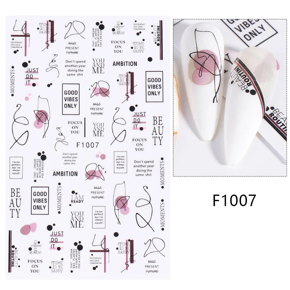 1PCS New 3D Devil's Eye Snake Nail Stickers Nail Art Decoration Black White Flowers Leaves Sticker Nail Art Decals Nail Parts