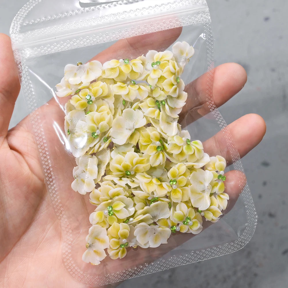 3D Acryl-Blumen Weiß – Nail Art Deko Set (10/12 Stück) mit Strass