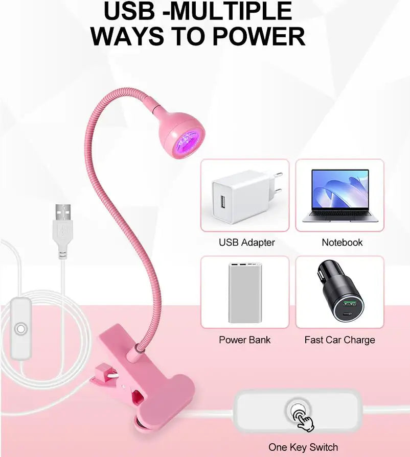 Flexible LED Nagellampe 3W mit Clip – USB UV-Licht zum schnellen Trocknen von Gel