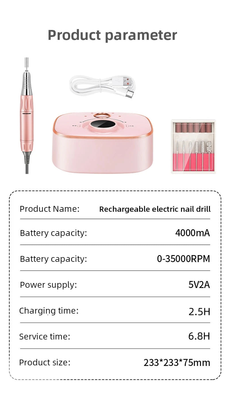 Elektrische Nagelfräse Set 35000 RPM mit LED-Display – Profi Schleifgerät für Maniküre & Pediküre
