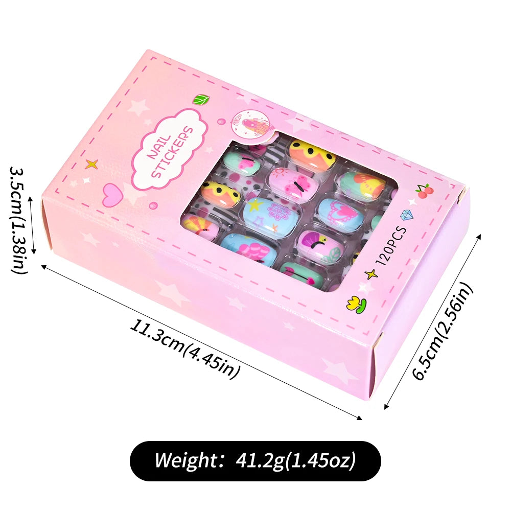 Kinder Press-On Nägel – 120 Stück Pink | Einhorn, Katze, Hase & Cartoon-Design