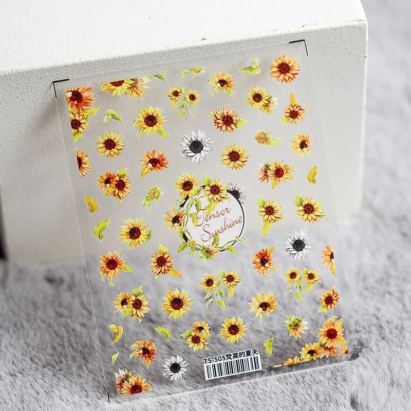 Sonnenblumen Nail Sticker – 3D Sommerblumen für kreative Nailart