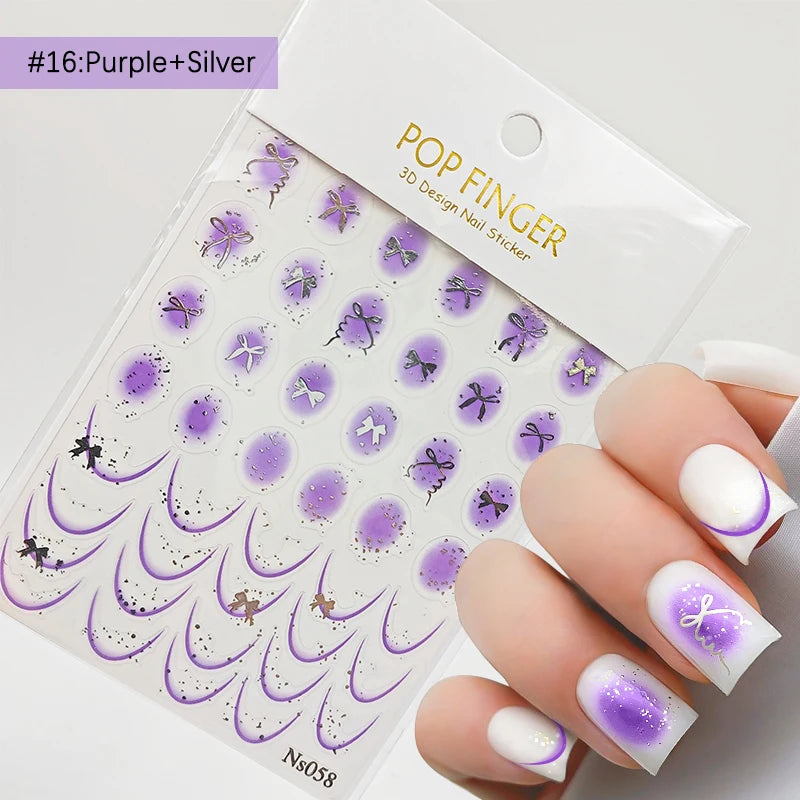 3D Schleifen Nagelsticker – Elegante Gold- & Farbbögen für French & Sommerdesigns