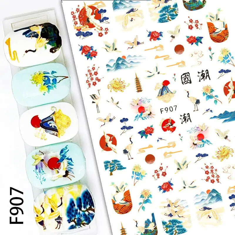 3D Nail Sticker – Tropische Blätter & Linien Design Schwarz & Weiß