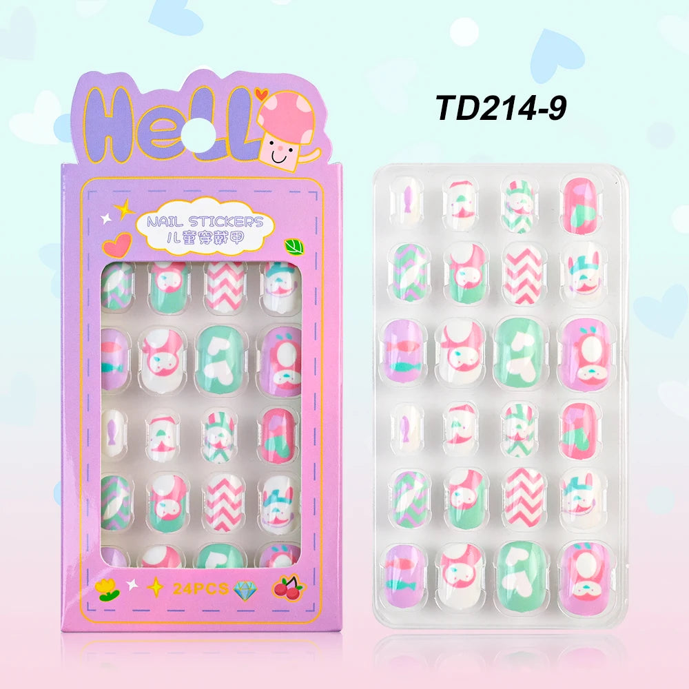 Sanrio Kinder Press-On Nägel – 12 Stück, Hello Kitty, Kuromi, Cartoon Design
