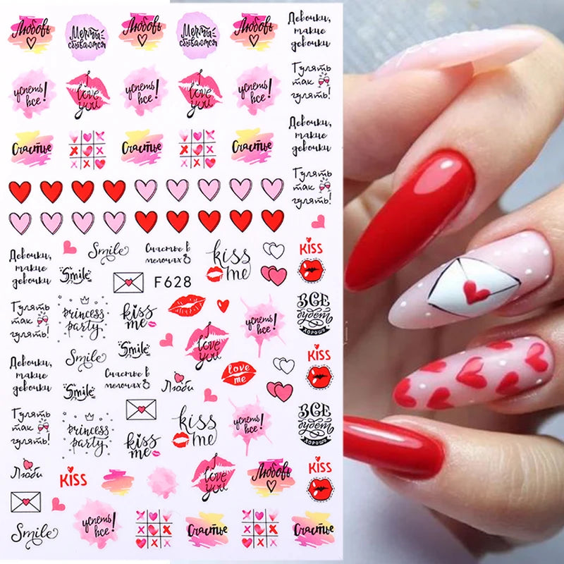 Love & Heart Valentine's Day Nail Stickers – Schwarz Weiß 3D Aufkleber