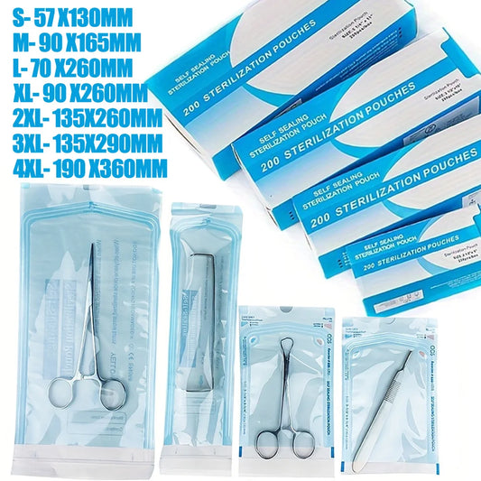 Sterilisationsbeutel 7 Größen – Selbstklebende Einwegbeutel (20/50/200 Stück) für Tattoo, Dental, Nagelzubehör