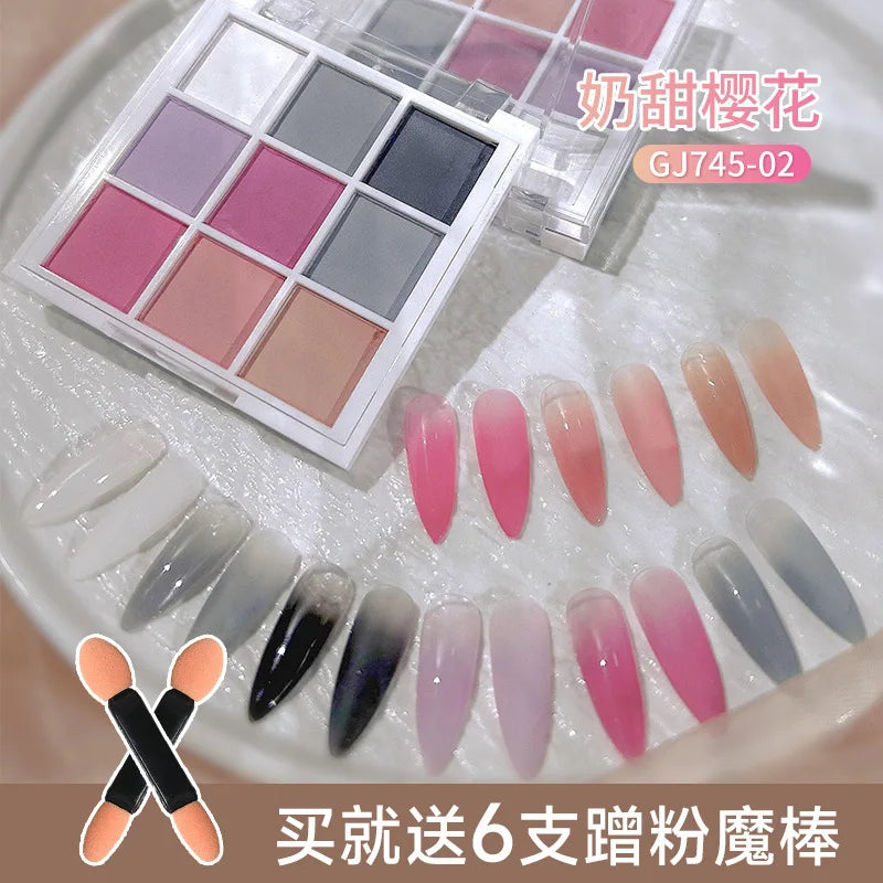 9 Farben Feste Nail Art Patting Powder – Glitzer, Schimmer & Matte Effekt