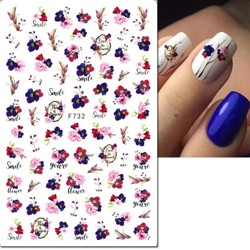 3D Nail Sticker – Tropische Blätter & Linien Design Schwarz & Weiß