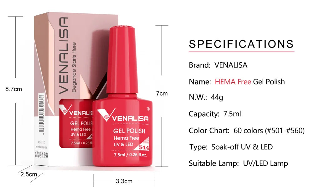 Venalisa HEMA-FREE Gel-Lack – 7,5 ml – French, Nude & Glitzer-Kollektion