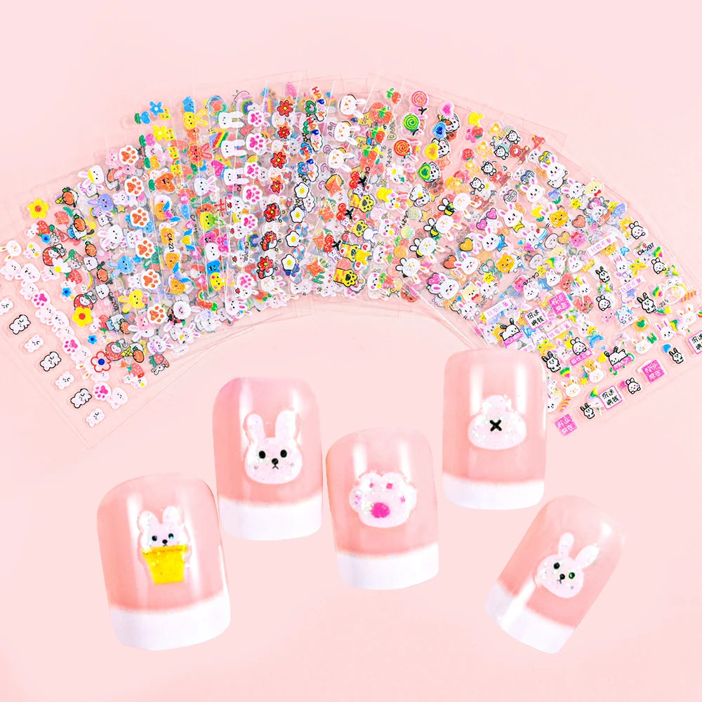 Kinder Nagelsticker „Häschen & Glitzer“ – 30 Stk Cartoon Nail Art mit Pailletten
