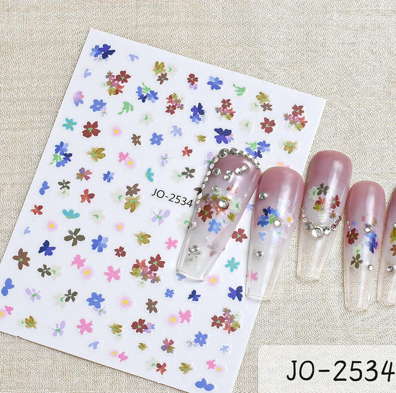 3D Nagelsticker Weißer Pflaumenblüten mit Goldperlen & Schmetterlingen 2.