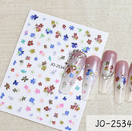 3D Nagelsticker Weißer Pflaumenblüten mit Goldperlen & Schmetterlingen 2.