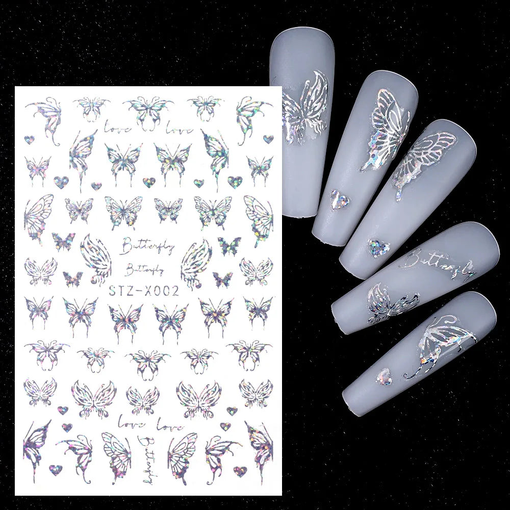 Holographische Nail Sticker – 3D Laser Butterfly, Snake, Dragon & Stars
