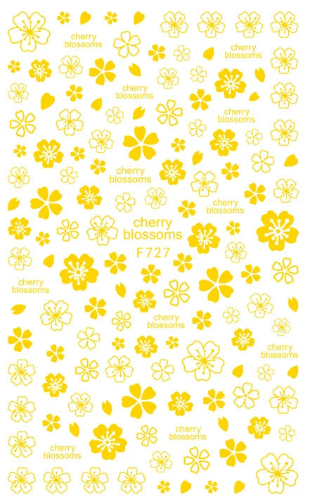 3D Nagelsticker Weißer Pflaumenblüten mit Goldperlen & Schmetterlingen 2.