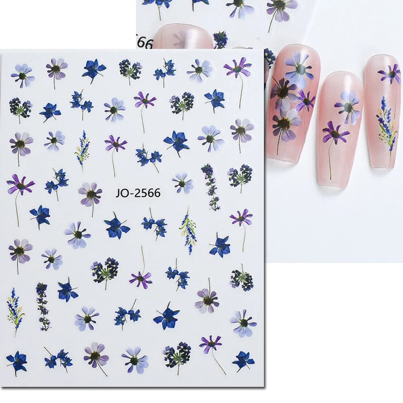 3d Nail Art Stickers Purple Lavenders Bunch Flowers Girls Rabbits Butterflys Decals For Nails Tips Decorations Manicures