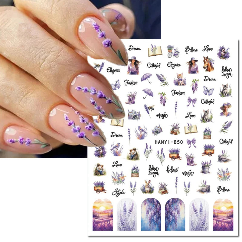 3D Nagelsticker Weißer Pflaumenblüten mit Goldperlen & Schmetterlingen